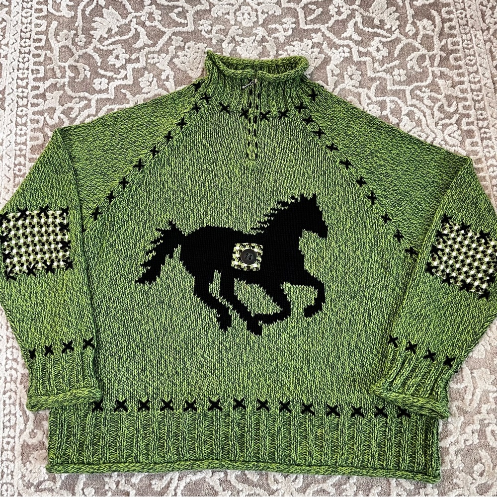 Vintage Timberlea Intarsia Zip Neck Horse Sweater